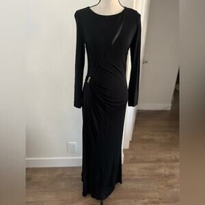 Emilio Pucci Black & Gold Long Sleeve Maxi Cocktail Evening Gown Size 42